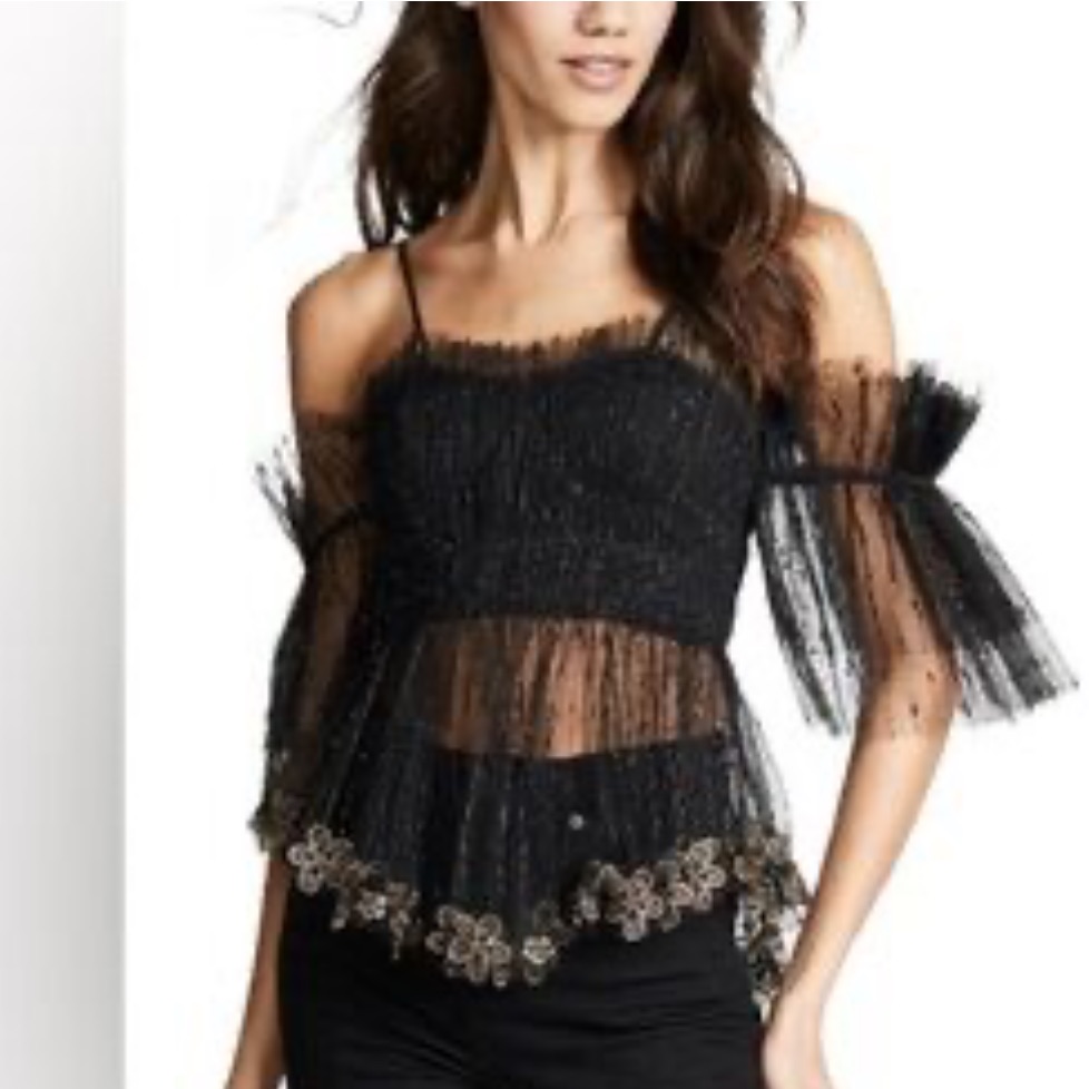 Alice Mccall Alright Top Black Sheer Blouse With Floral Trim New
